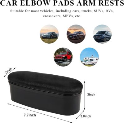 Car Armrest Support Cover, Left Side Door Armrest Cushion Pad Extender with Storage Box, Anti-Slip & Waterproof Leather Driver Left Arm Rest Storage Cover, Car Accessories (Black, Style 1) - Image 2
