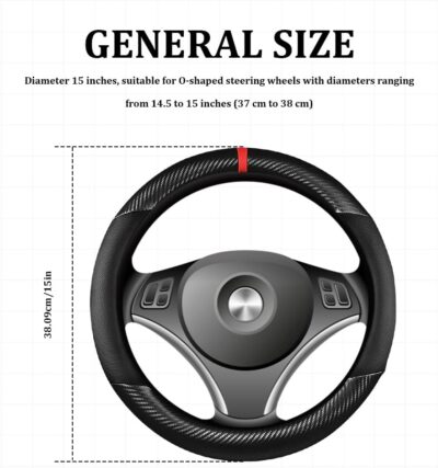 Car Steering Wheel Cover, Steering Wheel Accessories, 15 Inch Microfiber Leather Carbon Fiber Soft Anti-Slip Breathable, Car Accessories Elastic Non-Slip Cover for Most Vehicles (Black) - Image 2