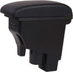 YJYWZH Armrest Box for Honda Fit Jazz 2002-2008 Car Arm Rest Seat Center Storage Box Consoles Double Layer with 3 USB Ports (Black with Black Thread)