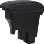 YJYWZH Armrest Box for Honda Fit Jazz 2002-2008 Car Arm Rest Seat Center Storage Box Consoles Double Layer with 3 USB Ports (Black with Black Thread)