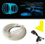 El Wire Ice Blue Interior Car LED Strip Lights, 5M Neon Wire USB 5V with Fuse Protection for Automotive Interior Decoration, with 6mm Sewing Edge
