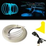 El Wire Ice Blue Interior Car LED Strip Lights, 5M Neon Wire USB 5V with Fuse Protection for Automotive Interior Decoration, with 6mm Sewing Edge