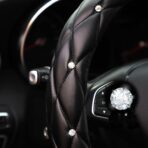 YOGURTCK Diamond Soft Leather Anti-Slip Steering Wheel Cover with Bling Bling Crystal Rhinestones, Universal 15 Inch for Women Girls, Fit Vehicles, Sedans, SUVs, Vans, Trucks - Black - Image 4