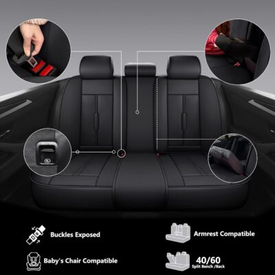 NS YOLO Universal Fit Full Coverage Leather Car Seat Covers for Cars,SUVs and Pick-up Trucks, Car Seat Protector,Automotive Seat Covers Full Set,Car Seat Cushion,Black Seat Cover for 5 Seats - Image 5