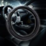 15 inch Car Steering Wheel Cover, Carbon Fiber Microfiber PU Leather Elastic Steering Wheel Protector for Men Women, Anti-Slip Breathable Car Interior Accessories (Black) - Image 2