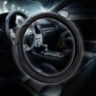 15 inch Car Steering Wheel Cover, Carbon Fiber Microfiber PU Leather Elastic Steering Wheel Protector for Men Women, Anti-Slip Breathable Car Interior Accessories (Black) - Image 2