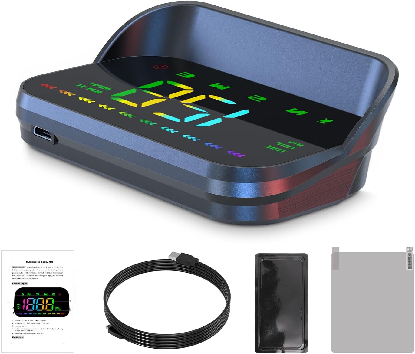 61yjzCFei4L._AC_SL1500_.jpg Heads Up Display for Cars, Color GPS Speedometer M23, HUD Display Car Windshield with Speed MPH, Compass Direction, Overspeed Alarm,Adaptive sensing light, USB Cable Plug & Play - Image 1