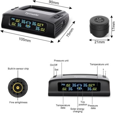 Tymate RV Tire Pressure Monitoring System, Solar Charge TPMS, 6 Sensors & 5 Alarm Modes, M7-3 2024 Updated Color Display, W/Repeater for Longer Distance Transmission, 0-87 PSI for RV Trailer Camper - Image 9