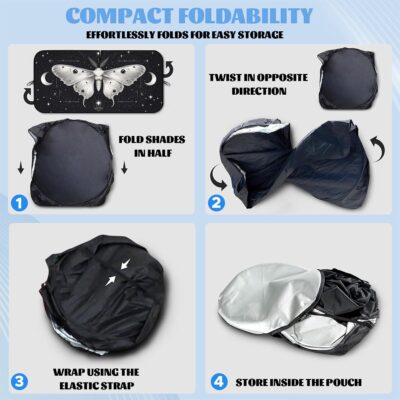 Moth Car Windshield Sunshades Vintage Tarot Sky Moon Stars Witchcraft Front Window Sun ​Shade Blocks UV Rays Sun Visor Protector for Car Sedan Truck SUV Accessories 59" L x 31.5" W - Image 7