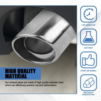 Stainless Steel Car Exhaust Tip, Universal Car Exhaust Pipe Modification Tail Throat Tail Pipe, Chrome-Plated Finish Exhaust Tailpipe Universal Car Accessories Fits Most Car (Silver Straight) - Image 4