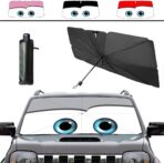 Windshield Sun Shade 2025 Car Accessories 100% Blackout Car Front Windsow Shades Umbrella Automotive Sun Visor Block Heat Insulation Protection (Gry Eyes)