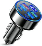 USB C Car Charger Adapter with Voltmeter Compatible with iPhone 16 15 14 13 12 11, Android, Samsung, 120W 6 in 1 Multi-Port Super Fast Charging Cigarette Lighter USB Charger - Image 6