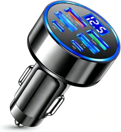 USB C Car Charger Adapter with Voltmeter Compatible with iPhone 16 15 14 13 12 11, Android, Samsung, 120W 6 in 1 Multi-Port Super Fast Charging Cigarette Lighter USB Charger - Image 6