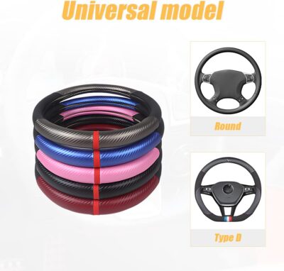 Moly Magnolia Carbon Fiber Steering Wheel Cover, Universal 15 inch Breathable Anti Slip, Black, Leather & Carbon Fiber, Truck & SUV, Automotive Steering Wheel Covers - Image 3