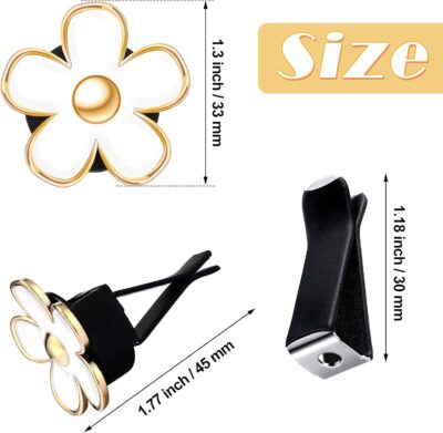 Frienda 6 Pcs Daisy Flower Air Vent Clip Accessories Air Conditioning Outlet Clip Car Air Freshener Dashboard Accessories Charm Car Inter Decor(3 cm, 3.3 cm,White) - Image 2