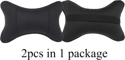 Car Neck Pillows Both Side Pu Leather 2pieces Pack Headrest Fit for Most Cars Filled Fiber Universal Car Pillow (Black) - Image 3