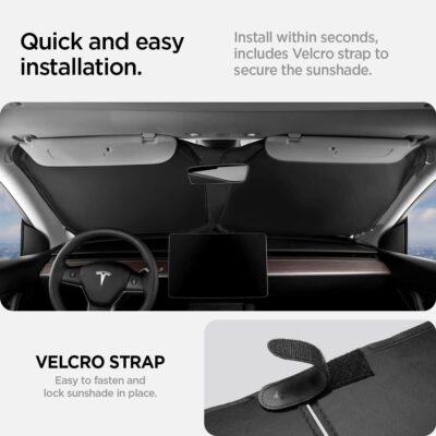 Spigen Front Windshield Sunshade for All Tesla Model Y & 3 | Dual Layered Protection Car Accessories for Model Y Juniper and Model 3 Highland | Gift for Tesla Owner - Image 3