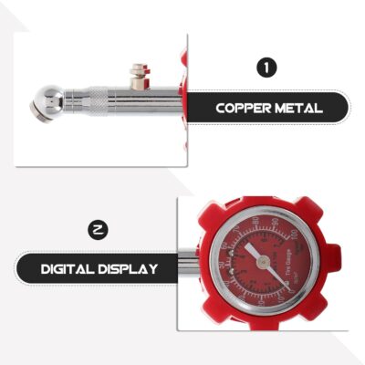 Heavy Duty Tire Pressure Gauge Metal Car Tire Air Pressure Gauge Tool with Digital Display Red for Auto Monitoring - Image 5