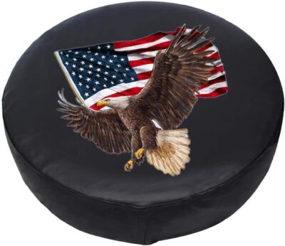 Spare Tire Cover, Wheel Cover with American Eagle USA Flag PVC Leather Waterproof Dust-Proof Universal Fit for Jeep Trailer RV SUV Camper Vehicle (15 Inch) - Image 2