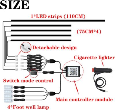 LED Interior Car Strip Light, Multicolor RGB 9 in 1 Optic Ambient Lighting Kits，Dual Control with Switch and A P P, Neon Lights On Car Dashboard with Music Sync Mode (9 in 1) - Image 2
