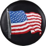 Spare Tire Cover, Black Wheel Cover with American US Flag PVC Leather Waterproof Dust-Proof Universal Fit for Jeep, Trailer, RV, SUV, Camper and Vehicle (15 Inch)