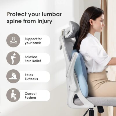 FLORICH 3 PCS Seat Cushion for Carseat Lumbar Support Pillow Car Neck Headrest Pillows Ultrathick Memory Foam Seat Pads Pressure Relief Back Cushion for Office Chair(Blue) - Image 4