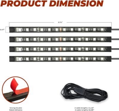 48 LED RGB Car Interior Lights Kit – 4PCS Footwell Strips with Music Sync & Remote | 12V Plug & Play Ambient Lighting for Cars, Trucks, SUVs - Image 2
