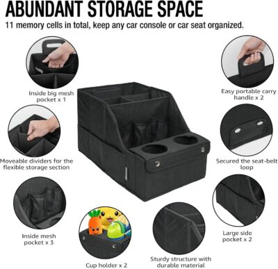 MULISOFT Car Seat Organizer- Backseat Car Organizer with 11 Storages Compartments and 2 Cup Holders, Organizers and Storage, Front Seat for Travel Kids,Black - Image 3