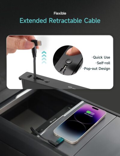 TPARTS Muti-Ports USB Hub for Tesla Model 3 Highland 2024-2026/Model Y Juniper 2025-2026, Center Console Hidden Charger with Retractable Cable Interior Accessories Charging Hub(Premium/Performance) - Image 4