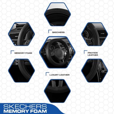 Skechers Memory Foam Steering Wheel Cover,Grade Protein Leather Steering Wheel Cover,Universal Anti-Slip Fit 14" 1/2-15" Car Wheel Cover for Men Women Fit Suvs,Vans,Sedans,Car,Trucks,Black - Image 3