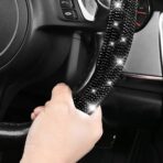 CAR PASS 2PCS Bling Diamond Segmented Steering Wheel Cover with Crystal Rhinestones, Wheel Protector Non-Slip Cute Car Accessories Universal Fit D-Shape O-Shape 14.5" to 16" for Women, Black Diamond - Image 7