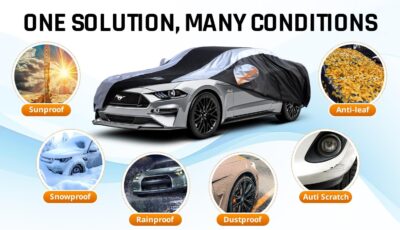 Mustang Car Cover Waterproof All Weather with Silver Strip Design, Custom Fit for Ford Mustang 1994–2025, Mustang Accessory with Door Zipper & Windproof Straps - Image 6