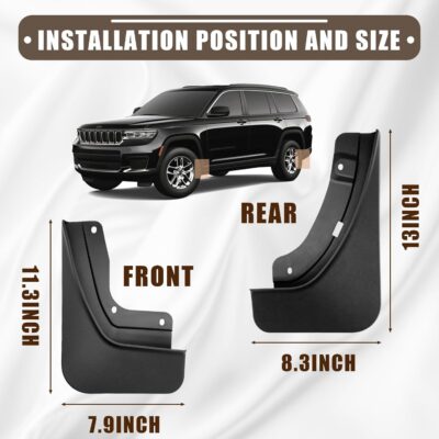 Muslogy for 2021-2025 2026 Grand Cherokee L 3Row Seat Mud Flaps Fender Mud Guard Front & Rear 4PCS Set No Drilling Required Compatible with Jeep Grand Cherokee L 2026 2025-2021 GCL Accessories - Image 3