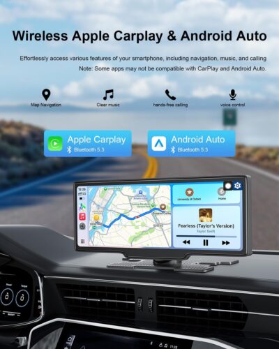 HK5 Carplay Screen for Car, 10.26’’ HD Wireless Apple Carplay & Android Auto Touchscreen with Backup Camera, Car Play Screen iOS 26 Compatible, GPS Navigation/Mirror Link/Siri/FM (No Front Camera) - Image 2