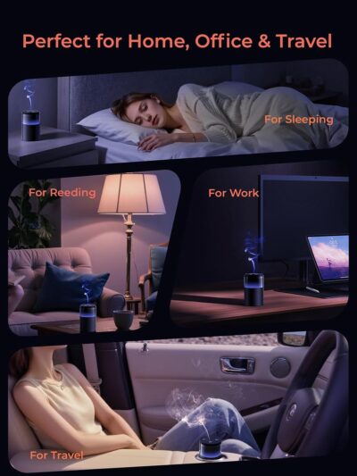 Battery Operated Waterless Diffuser – Portable Scent Machine for Car, Office & Bedroom, Ultrasonic Aroma Mist with 9 Color LED Light, Mini Essential Oil Diffuser Purple Black - Image 4