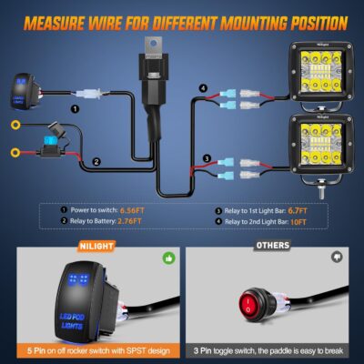 Nilight 2Pcs 3Inch 42W LED Cubes Upgraded Spot Flood Combo Square Driving Fog Off Road Lights 12V 5Pin Rocker Switch Wiring Harness Kit-2 Leads - Image 6
