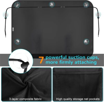 Car Sun Shade Side Window, 2 Pcs Blackout Car Window Shade for Baby Privacy with Storage Net Pockets Auto Curtains 7 Suction Cups for Heat/UV Protection Sun Block Covers - Image 7