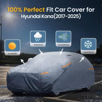 Waterproof Hyundai Kona(2017-2026) Car Cover with Breathable Vents, [2026 Upgrade] Premium Covers with Cotton Liner and Zipper Door, Sun Rain Snow Dust Uv Protection.(Gift with Towel) - Image 3