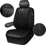 CAR PASS 5 Seats Piping Luxury Faux Leather Seat Covers Full Set, Anti-Slip Waterproof Seat Covers Compatible with Front Armrests, Universal Fit for Suvs,Vans,Trucks,Airbag Compatible, Pure Black - Image 8