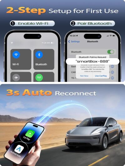 Mini Wireless CarPlay Adapter for iPhone & Android Auto (2026 Upgrade), No Delay, Fast & Stable Connection, Plug & Play, Converts Wired to Wireless Carplay Dongle for 2016+ Cars, USB-A/Type-C Port - Image 4