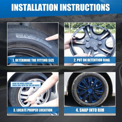 WOLFSTORM 4-Pack 16 Inches Wheel Rim Cover Hubcaps,Redesign Fashion Style Replacement Hubcaps,Car Truck SUV Hub Accessories, Blue&Black - Image 8