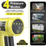 Cordless Pressure Washer, 2200W Brushless Motor, 4 Speed Modes, Max Pressure 1400PSI, 2 x 4.0 Ah Batteries, 6-in-1 Swivel Nozzle, Cleaning Brush, 16.4FT Hose, Cleaning and Garden Irrigation - Image 2