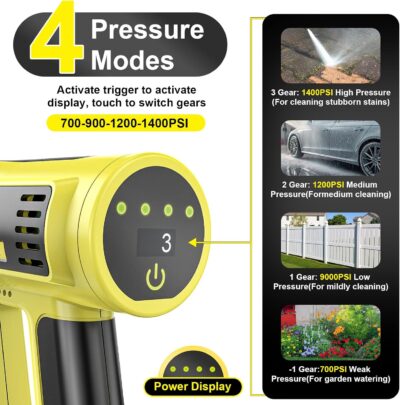 Cordless Pressure Washer, 2200W Brushless Motor, 4 Speed Modes, Max Pressure 1400PSI, 2 x 4.0 Ah Batteries, 6-in-1 Swivel Nozzle, Cleaning Brush, 16.4FT Hose, Cleaning and Garden Irrigation - Image 2
