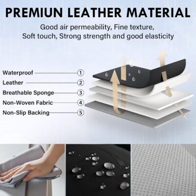 Coverado Car Seat Covers Full Set, Black Seat Covers for Car with Lumbar Support, Nappa Leather Seat Covers Waterproof Car Seat Protectors Universal Fit for Most Cars SUV Trucks - Image 7