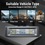 RV Tire Pressure Monitoring System, 6-Wheel Real Time Wireless TPMS Sensors Set of 6 for Cars, SUVs & Light Trucks (0-9.9 BAR, 0-144 PSI, Solar/USB Charging)±3 PSI (6 Sensors) - Image 3