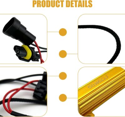 2 PCS Car LED Light Bulb Decoder, 9005/9006 50W Load Resistor, Headlight Bulb Anti Flicker Error Decoder, Car Light Bulb Relay Harness Adapter, Universal for Most Cars - Image 5