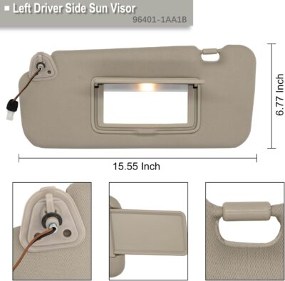 NHILES Left Driver Side Sun Visor Fits for Nissan Murano 2009 2010 2011 2012 2013 2014 Replacement Sun Shade # 96401-1AA1B (Beige) - Image 4