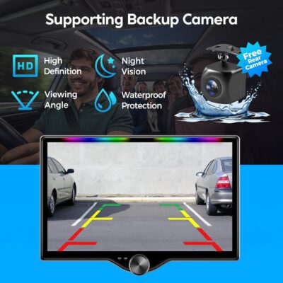 10.1" QLED Double Din Car Stereo with Wireless Carplay & Android Auto, Music Sync Luminous Bar, SWC, Bluetooth, Backup Camera, 240W, Dual Subwoofer Output, Car Radio, Navigation, FM/AM - Image 7