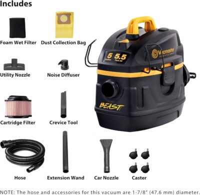 Vacmaster Professional Beast Series VFB511H 0201 5-Gallon 5.5 Peak HP Wet/Dry Vac, Black - Image 2