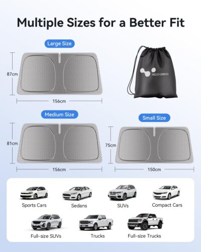 helloleiboo Graphene Car Windshield Sun Shade Car Sun Shade for Windshield with Heat Absorption Coating Foldable Design with UV Protection to Keep Your Car Interior Cooler Silver (Large-61 × 32 in) - Image 7